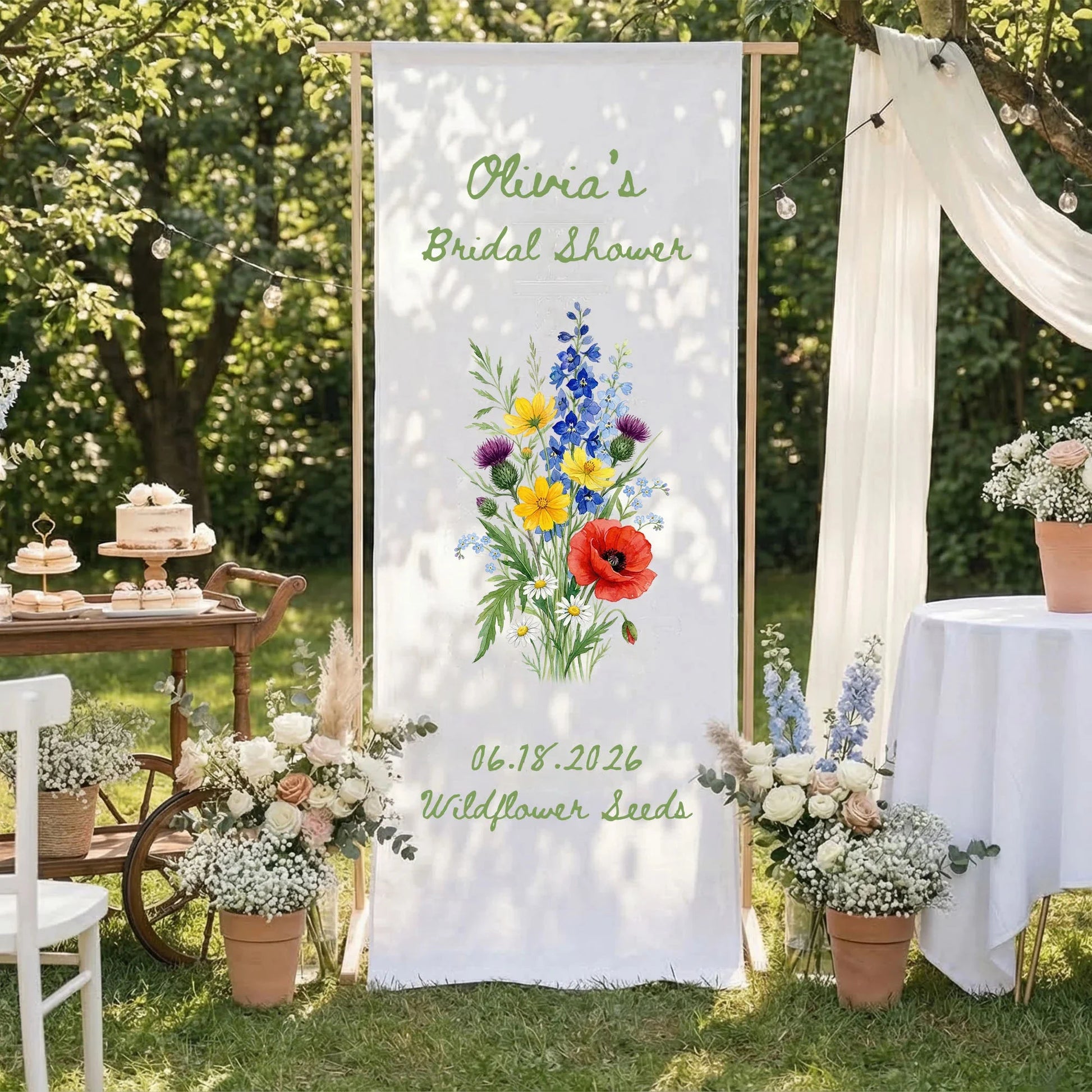 Wildflower Bridal Shower Banner Stand Personalized Floral Bridal Shower Welcome Sign Custom Name Decor, bridal shower decor