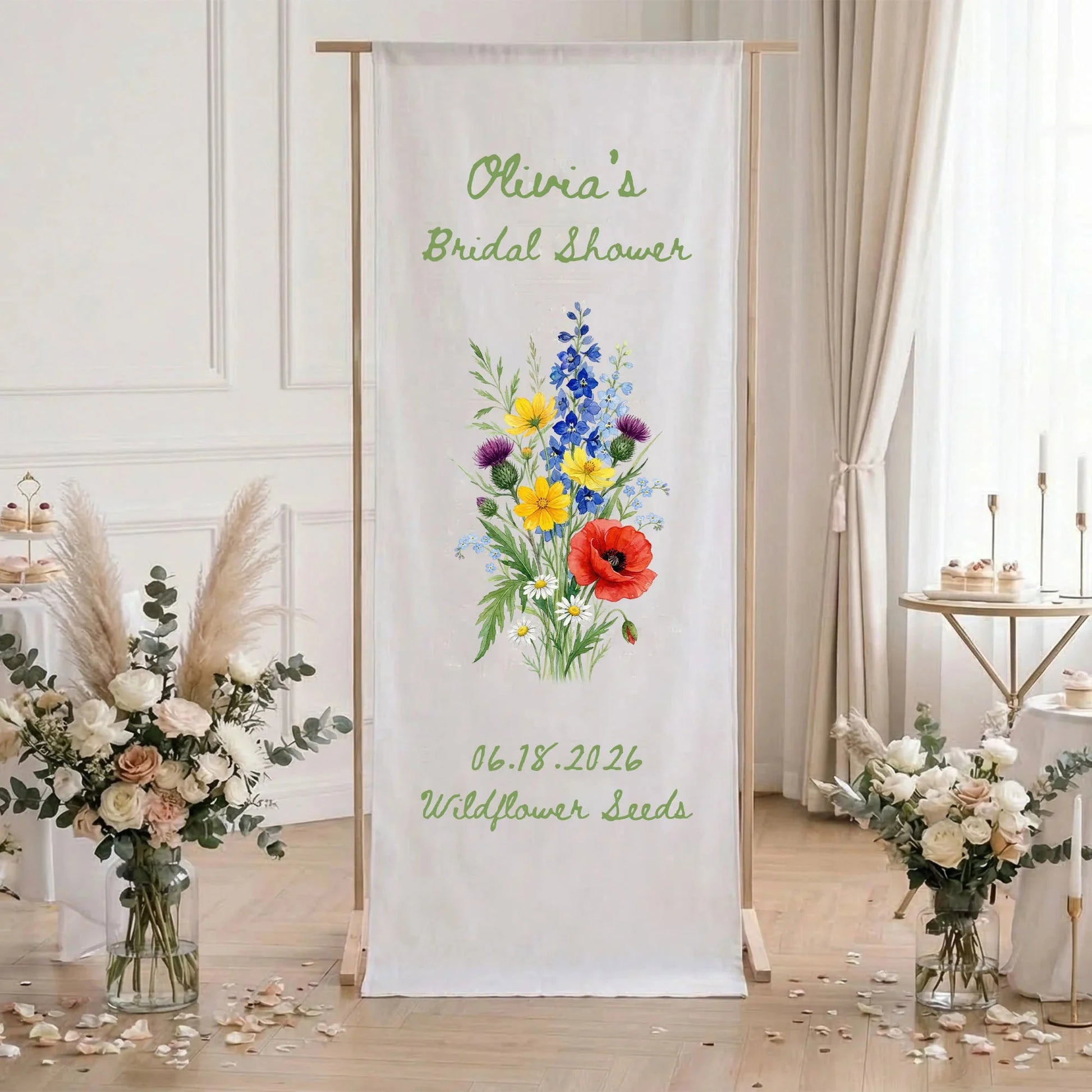 Wildflower Bridal Shower Banner Stand Personalized Floral Bridal Shower Welcome Sign Custom Name Decor, bridal shower decor