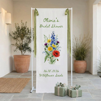 Wildflower Bridal Shower Banner Stand Personalized Floral Bridal Shower Welcome Sign Custom Name Decor, bridal shower decor