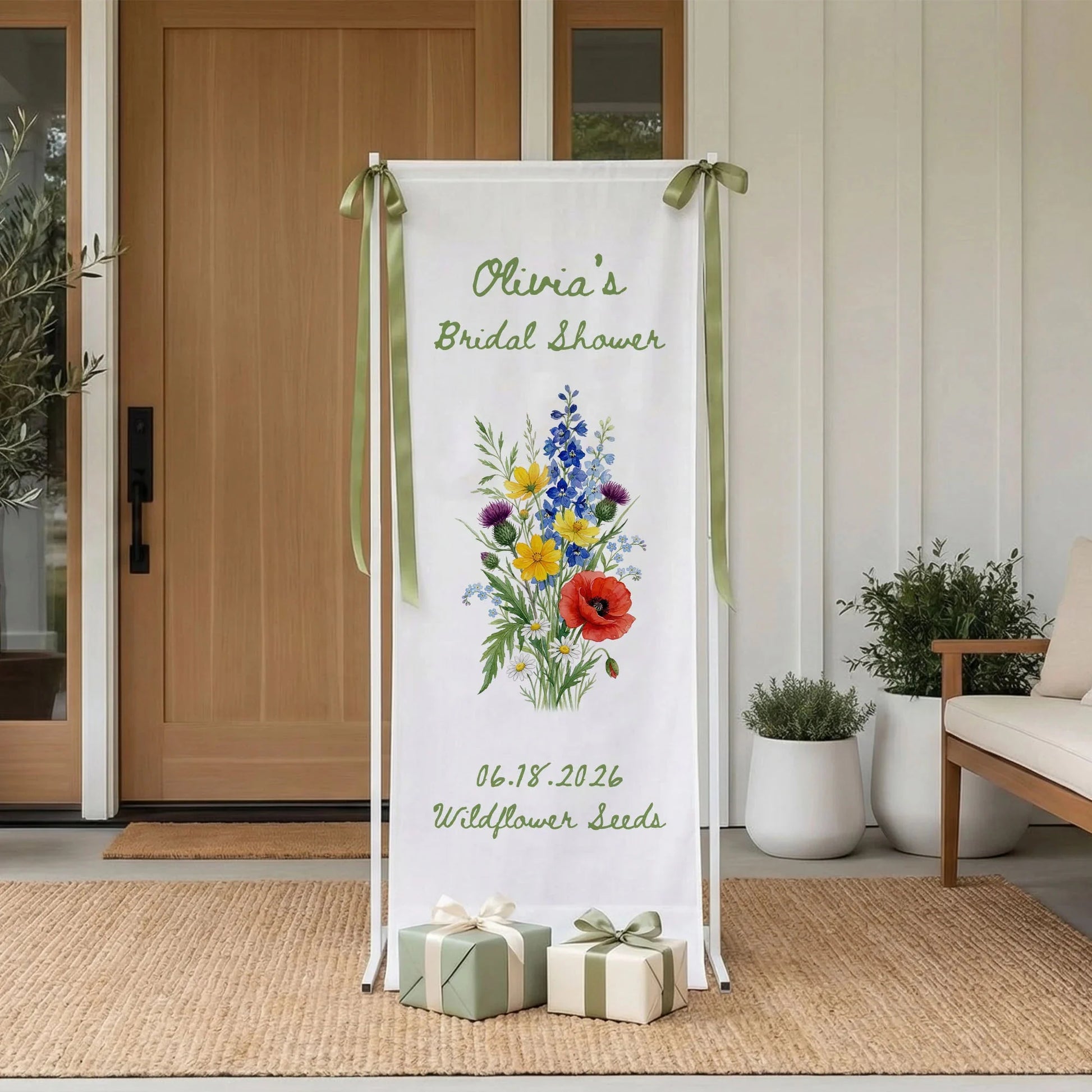 Wildflower Bridal Shower Banner Stand Personalized Floral Bridal Shower Welcome Sign Custom Name Decor, bridal shower decor