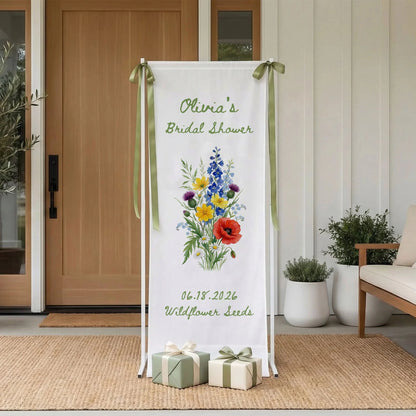 Wildflower Bridal Shower Banner Stand Personalized Floral Bridal Shower Welcome Sign Custom Name Decor, bridal shower decor