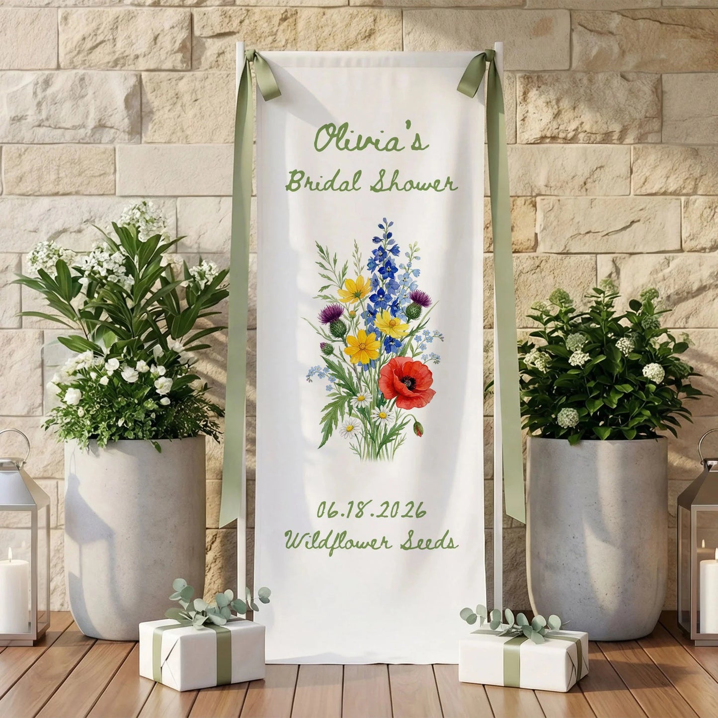 Wildflower Bridal Shower Banner Stand Personalized Floral Bridal Shower Welcome Sign Custom Name Decor, bridal shower decor