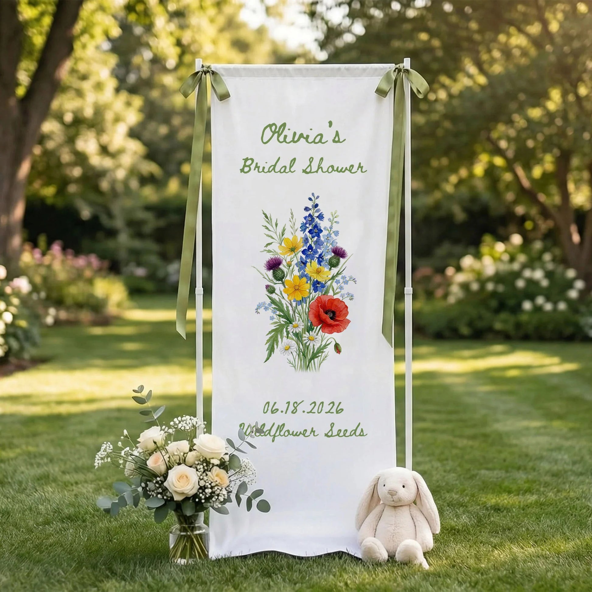 Wildflower Bridal Shower Banner Stand Personalized Floral Bridal Shower Welcome Sign Custom Name Decor, bridal shower decor