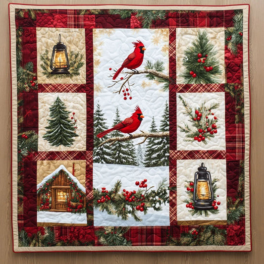 Winter Bless Cardinal Quilt Blanket