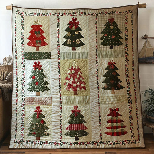 Winter Cabin Christmas Tree Quilt Blanket