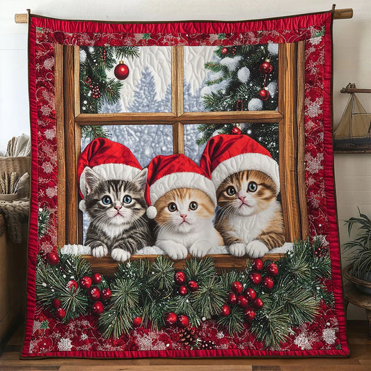 Winter Cat Cabin Quilt Blanket