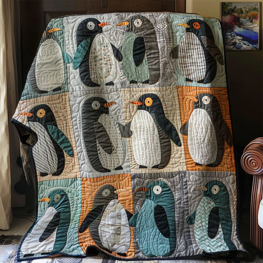 Winter Christmas Penguin Quilt Blanket