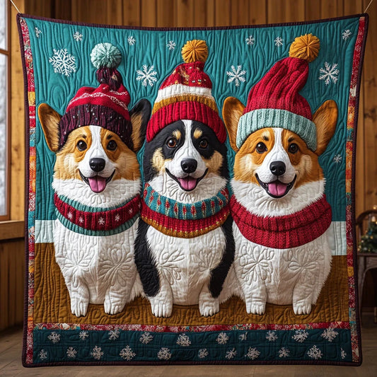 Winter Corgis Quilt Blanket