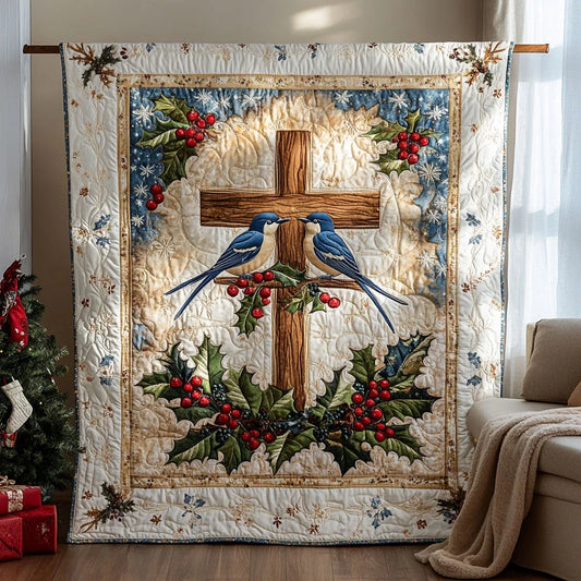 Winter Cross Bluebird Quilt Blanket
