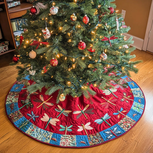 Winter Dragonfly Christmas Quilted Tree Skirt