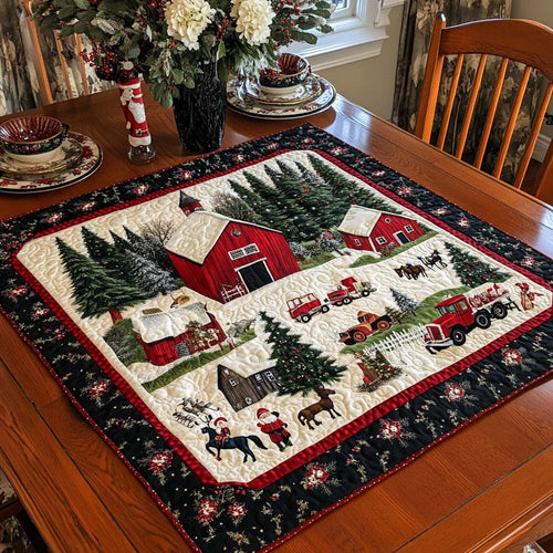 Winter Farm Scene Quilted Table Topper