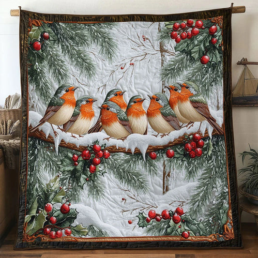 Winter Feast European Robin Quilt Blanket
