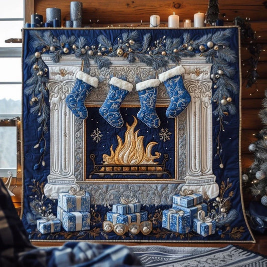 Winter Fireplace Quilt Blanket