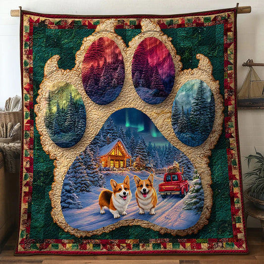 Winter Glow Corgi Paw Quilt Blanket