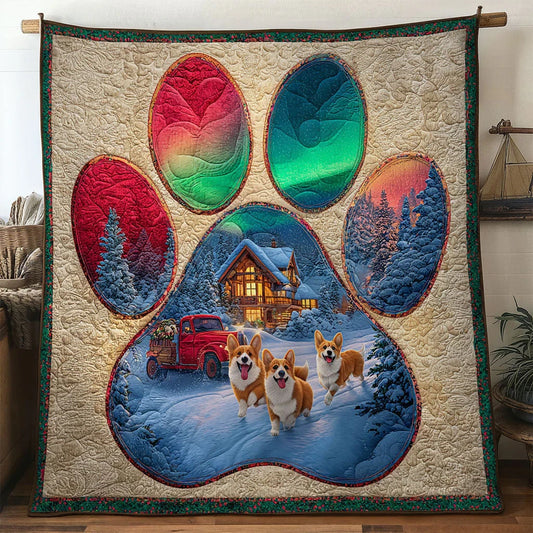 Winter Magic Corgi Paw Quilt Blanket