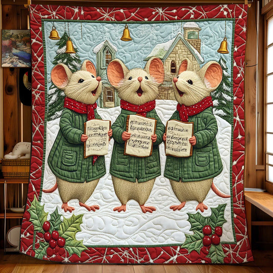 Winter Mouse Caroler Quilt Blanket