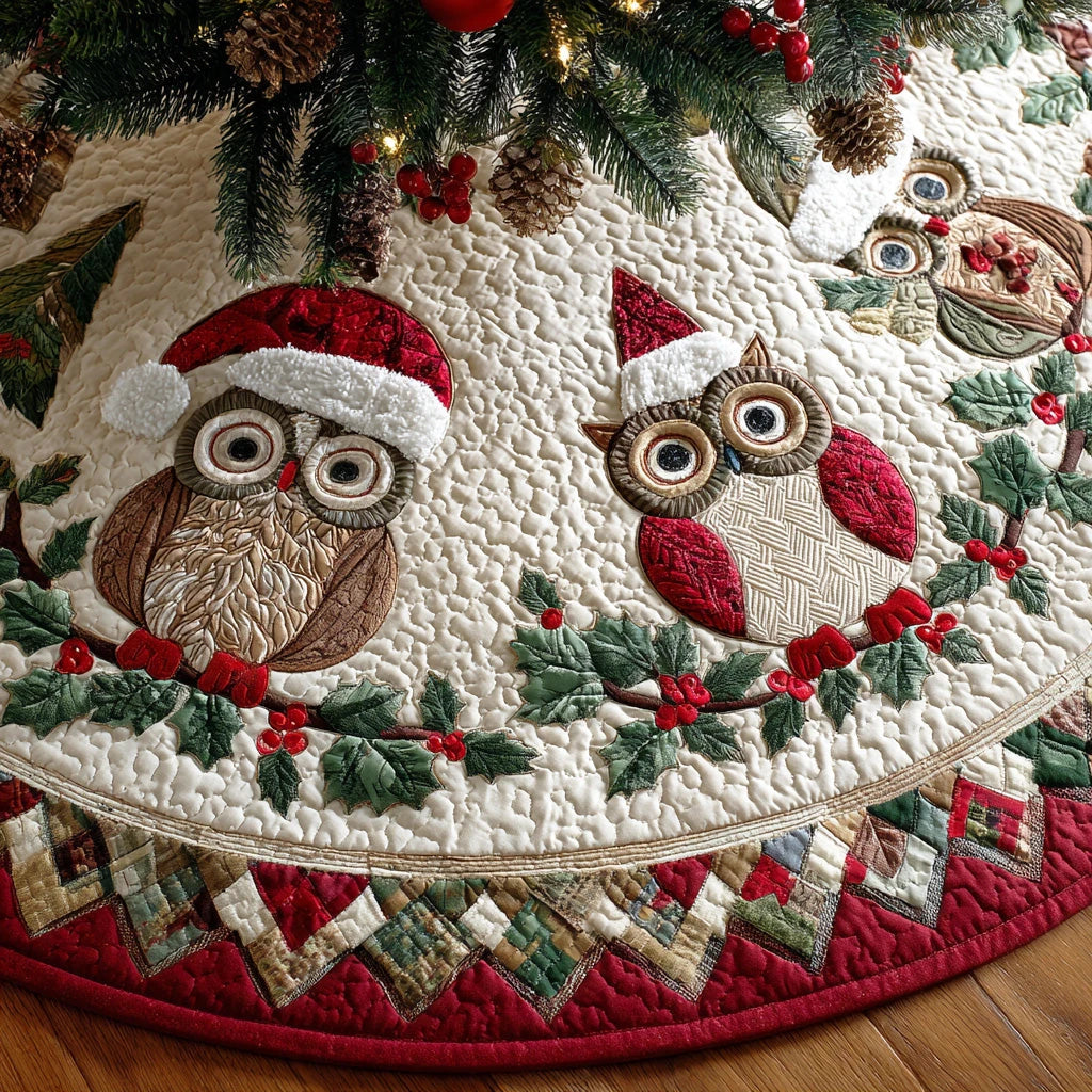 Winter Owl Harmony Christmas Quilted Tree Skirt