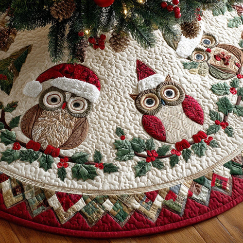Winter Owl Harmony Christmas Quilted Tree Skirt