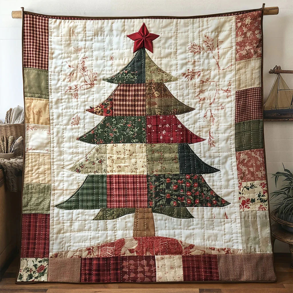 Winter Patchwork Christmas Tree Quilt Blanket