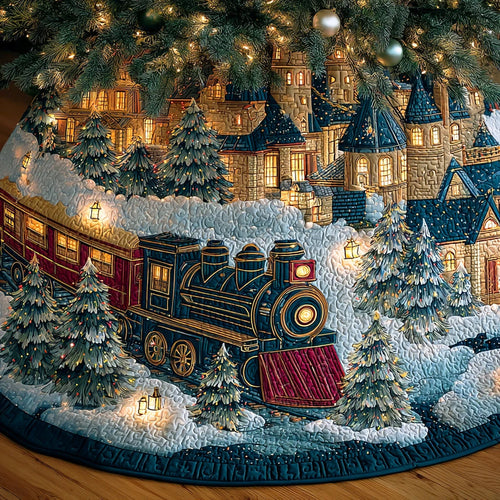 Winter Railway Christmas Quilted Tree Skirt