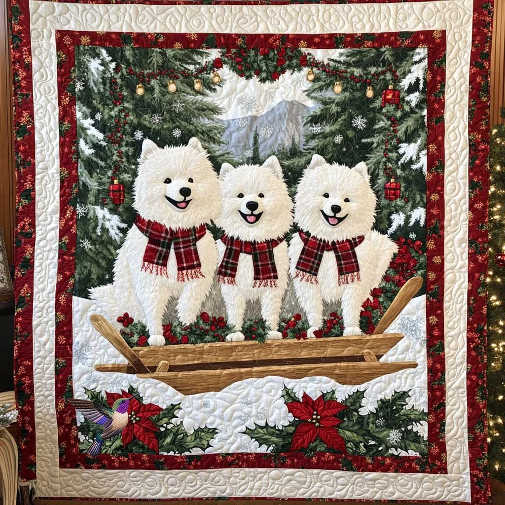 Winter Samoyed Bliss Quilt Blanket