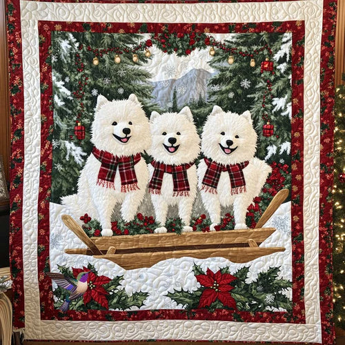 Winter Samoyed Bliss Quilt Blanket
