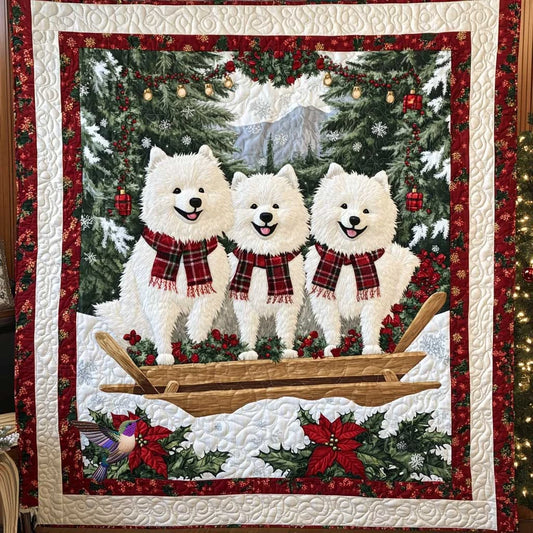 Winter Samoyed Bliss Quilt Blanket