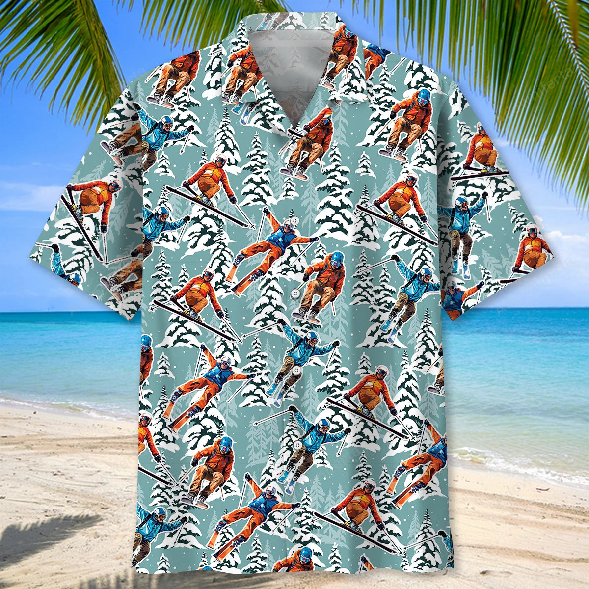 Winter Skiing Hawaiian Shirt Men, custom shirt gift for men