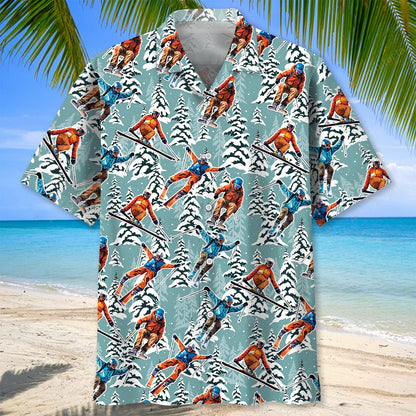 Winter Skiing Hawaiian Shirt Men, custom shirt gift for men