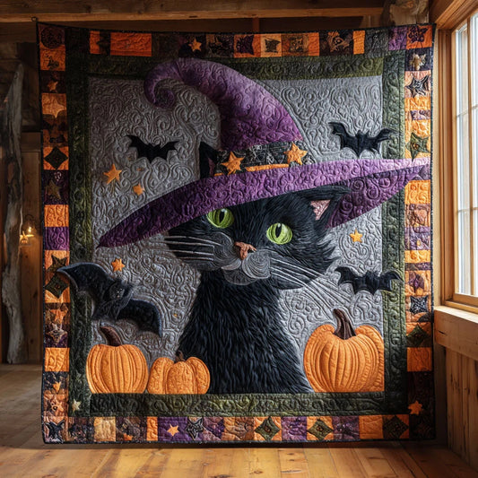 Witch Cat Guardian Quilt Blanket