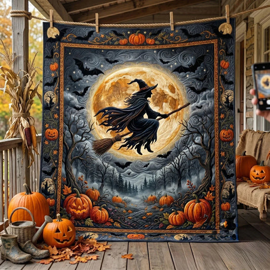 Witch Flight Under The Harvest Moon Quilt Blanket