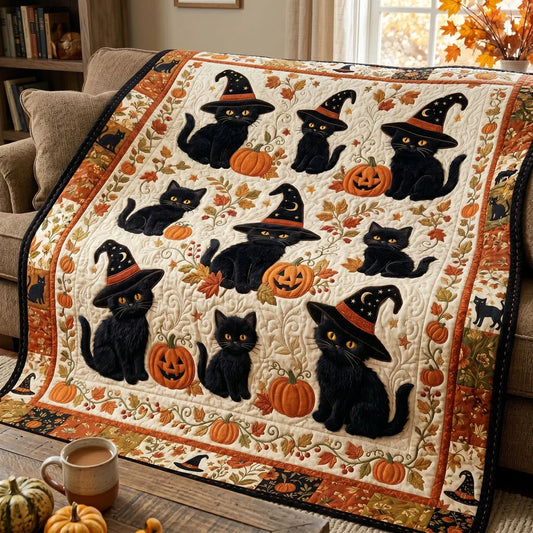 Witch Kitten Patchwork Quilt Blanket