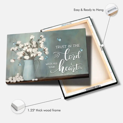 trust in the lord with all your heart cotton flowers in vase wall art canvas (Landscape) (view 5)