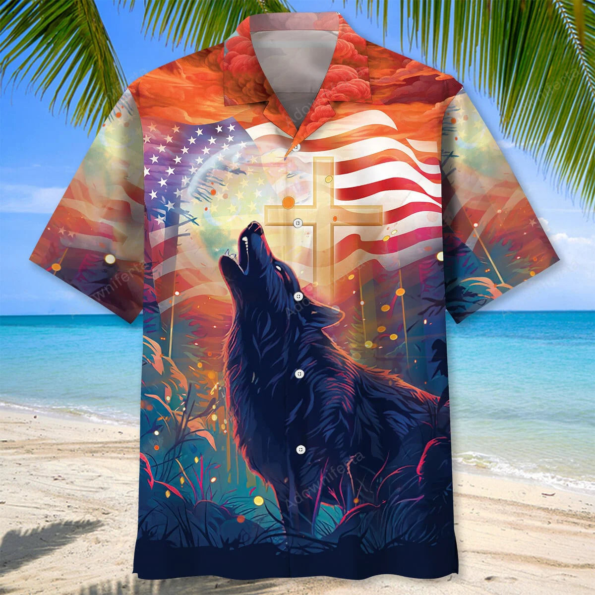 Wolf Cross Hawaiian Shirt, custom shirt gift for men