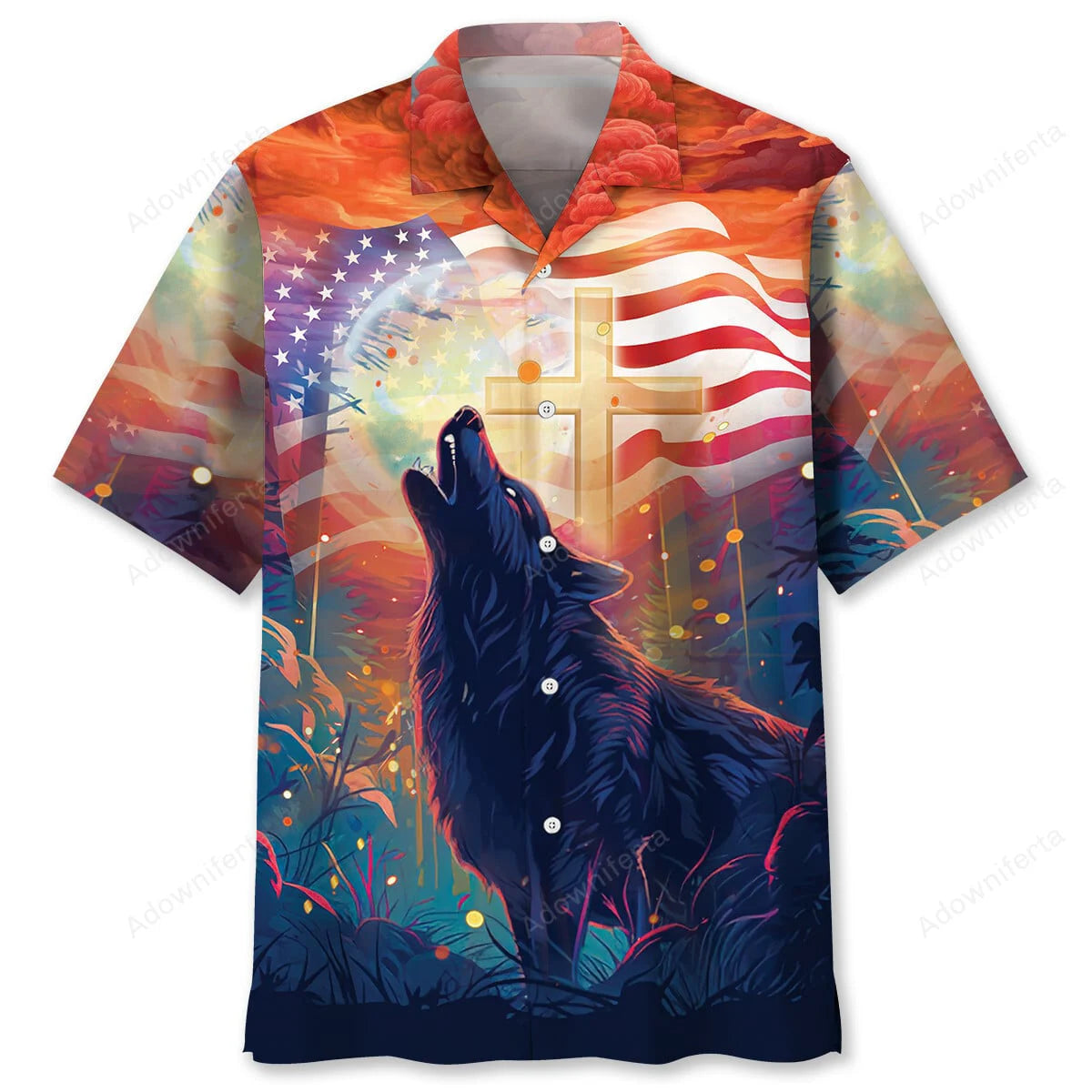 Wolf Cross Hawaiian Shirt, custom shirt gift for men (view 2)