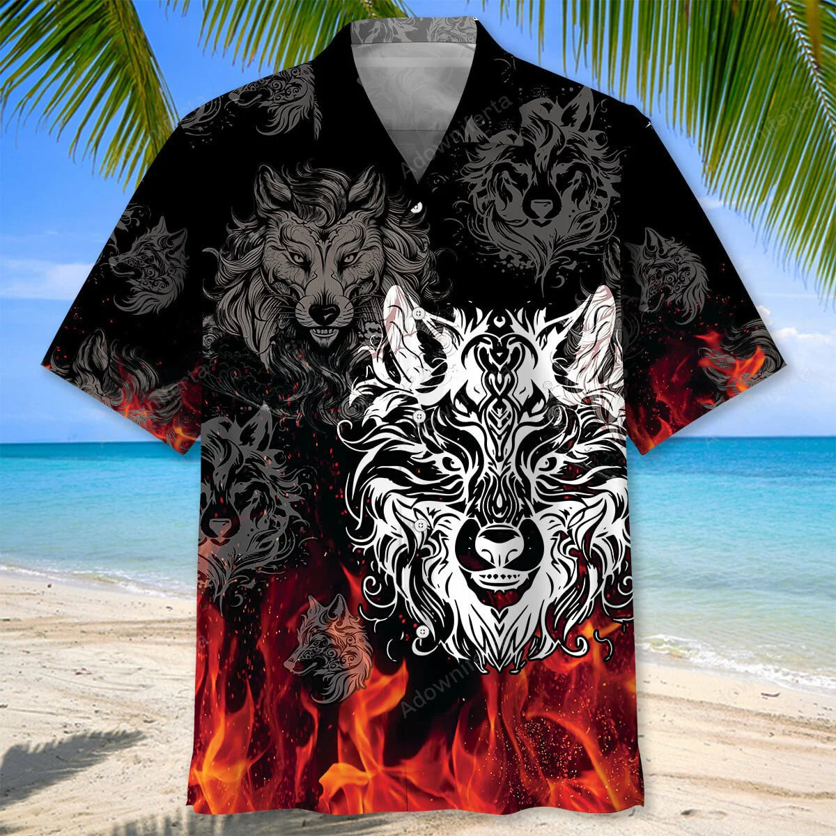 Wolf Fire Hawaiian Shirt, custom shirt gift for men