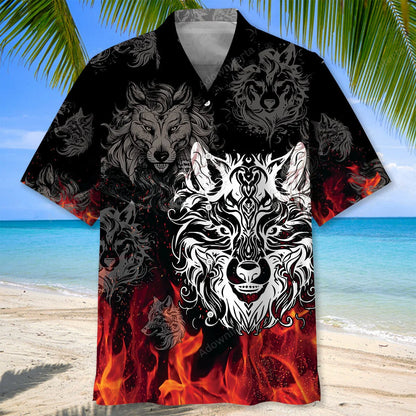 Wolf Fire Hawaiian Shirt, custom shirt gift for men
