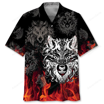 Wolf Fire Hawaiian Shirt, custom shirt gift for men (view 2)