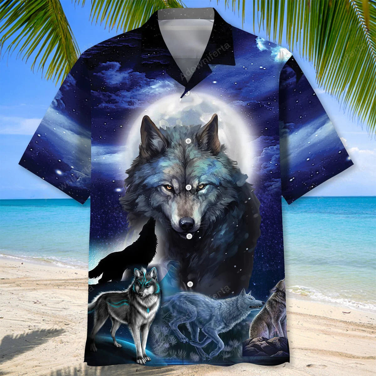Wolf Moon Hawaiian Shirt, custom shirt gift for men (view 3)