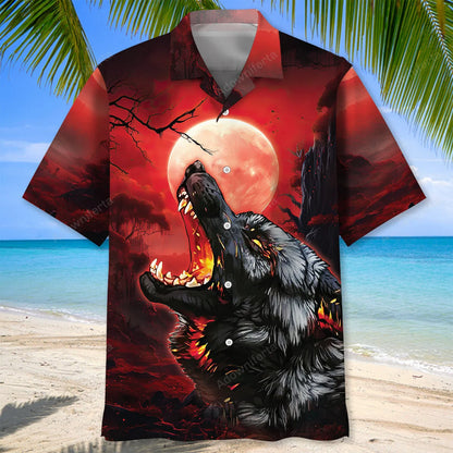 Wolf Red Moon Hawaiian Shirt, custom shirt gift for men