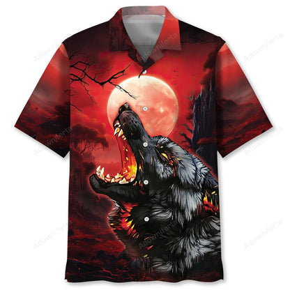 Wolf Red Moon Hawaiian Shirt, custom shirt gift for men (view 2)