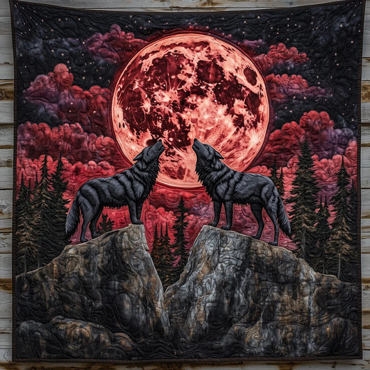 Wolves Under Blood Moon Quilt Blanket