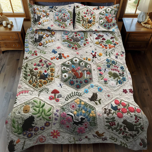 Woodland Whimsy Animals 3-Piece Quilted Bedding Set - Single (59" x 70")