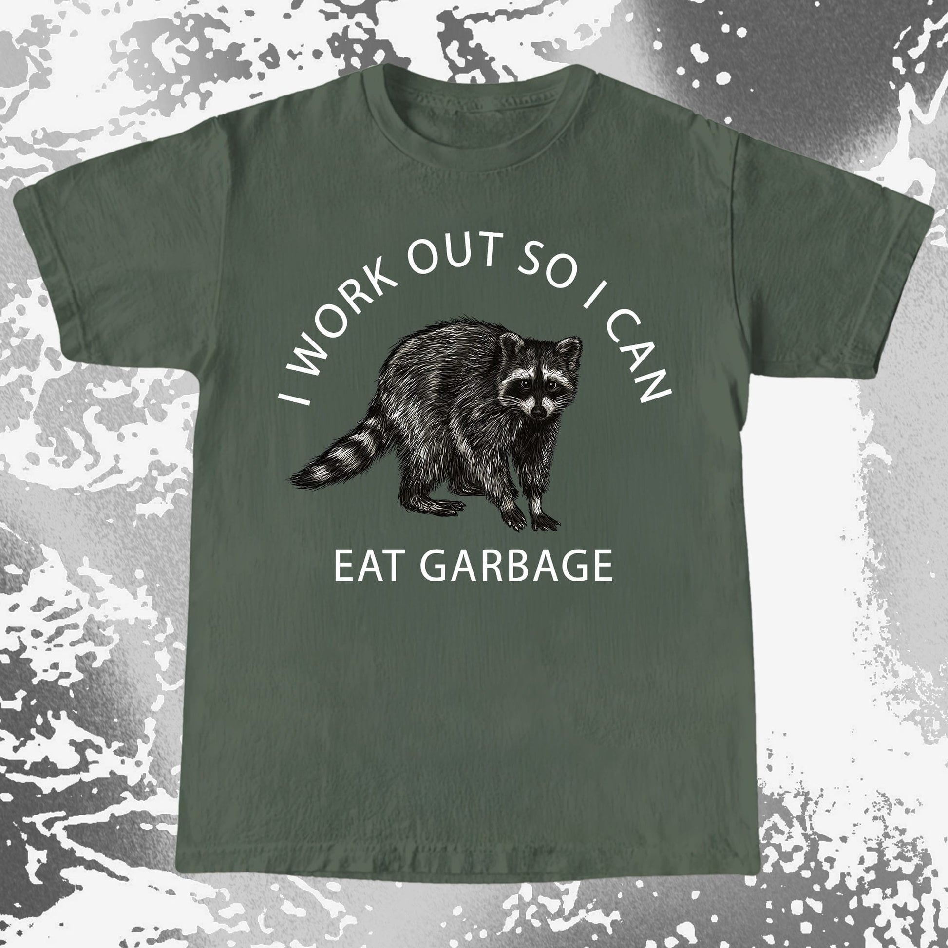 I Work Out So I Can Eat Garbage Raccoon Shirt, funny meme tee gift (view 5)