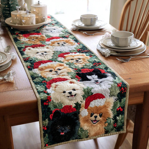 Wreath Pomeranian Quilted Table Runner
