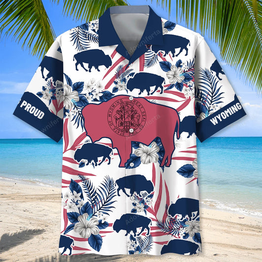 Wyoming Proud Bison Hawaiian Shirt, custom shirt gift for men