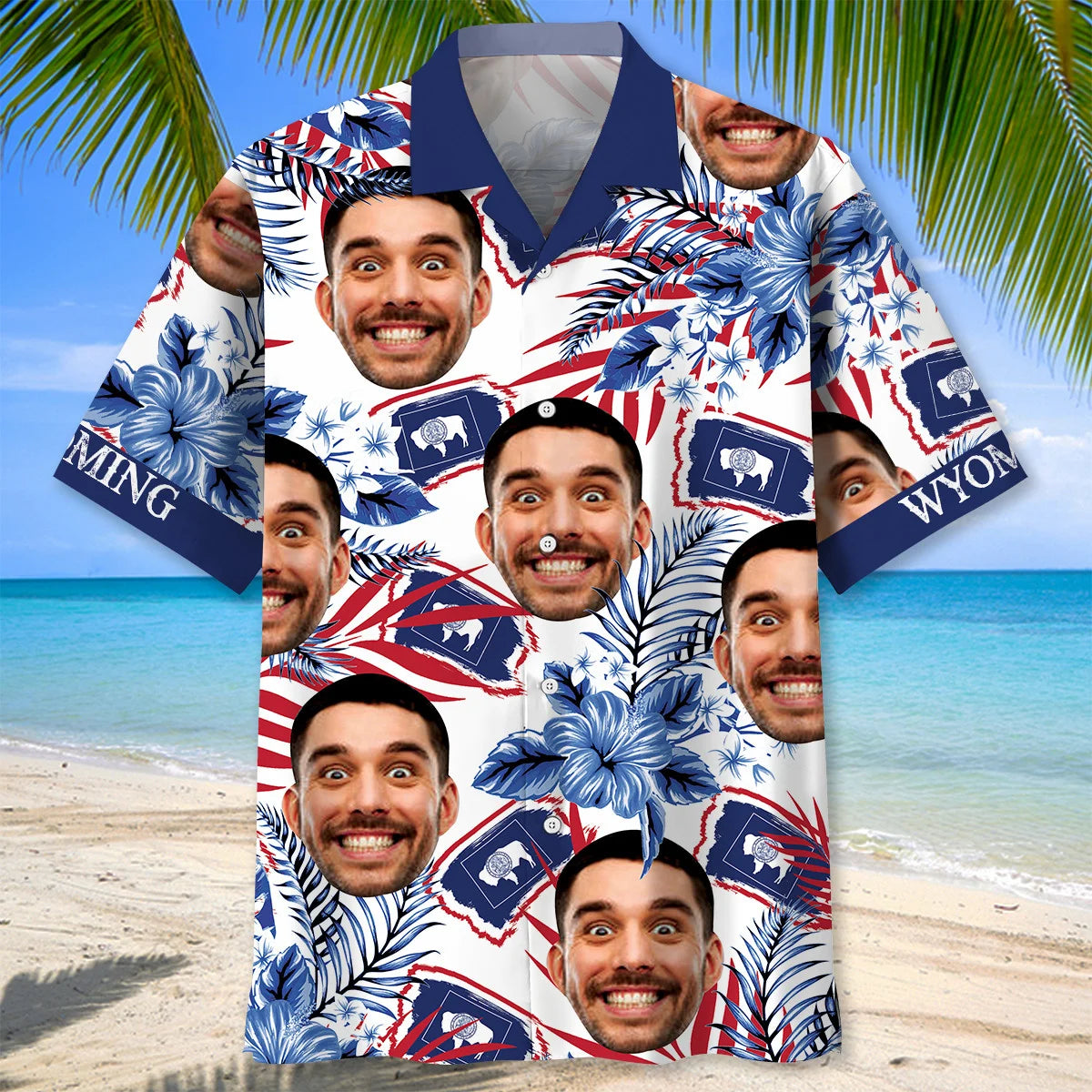 Wyoming State Custom Face Hawaiian Shirt, custom shirt gift for men