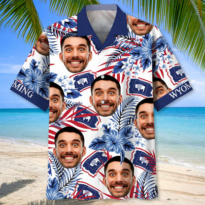 Wyoming State Custom Face Hawaiian Shirt, custom shirt gift for men