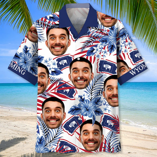 Wyoming State Custom Face Hawaiian Shirt, custom shirt gift for men