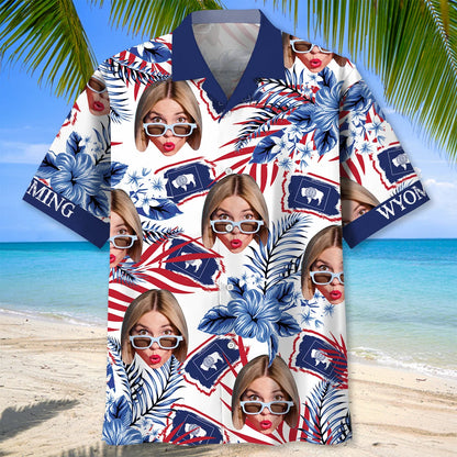 Wyoming State Custom Face Hawaiian Shirt, custom shirt gift for men (view 2)